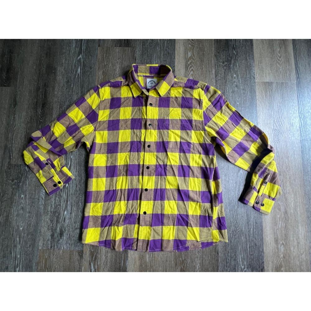 Dubinik Flannel Shirt Mens Large Purple Yellow LSU Check Button Down Long Slv